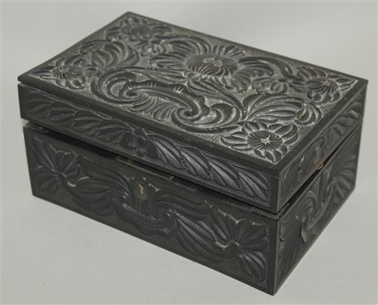 A 19th century Ceylonese carved ebony work box, 9.25in.